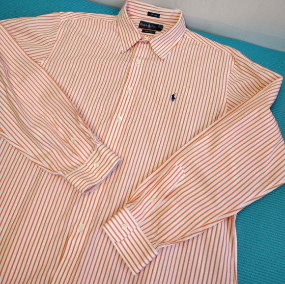 Ralph Lauren 120's 2 Ply Men's Shirt Orange Striped Custom Fit - XXL - Picture 4 of 11